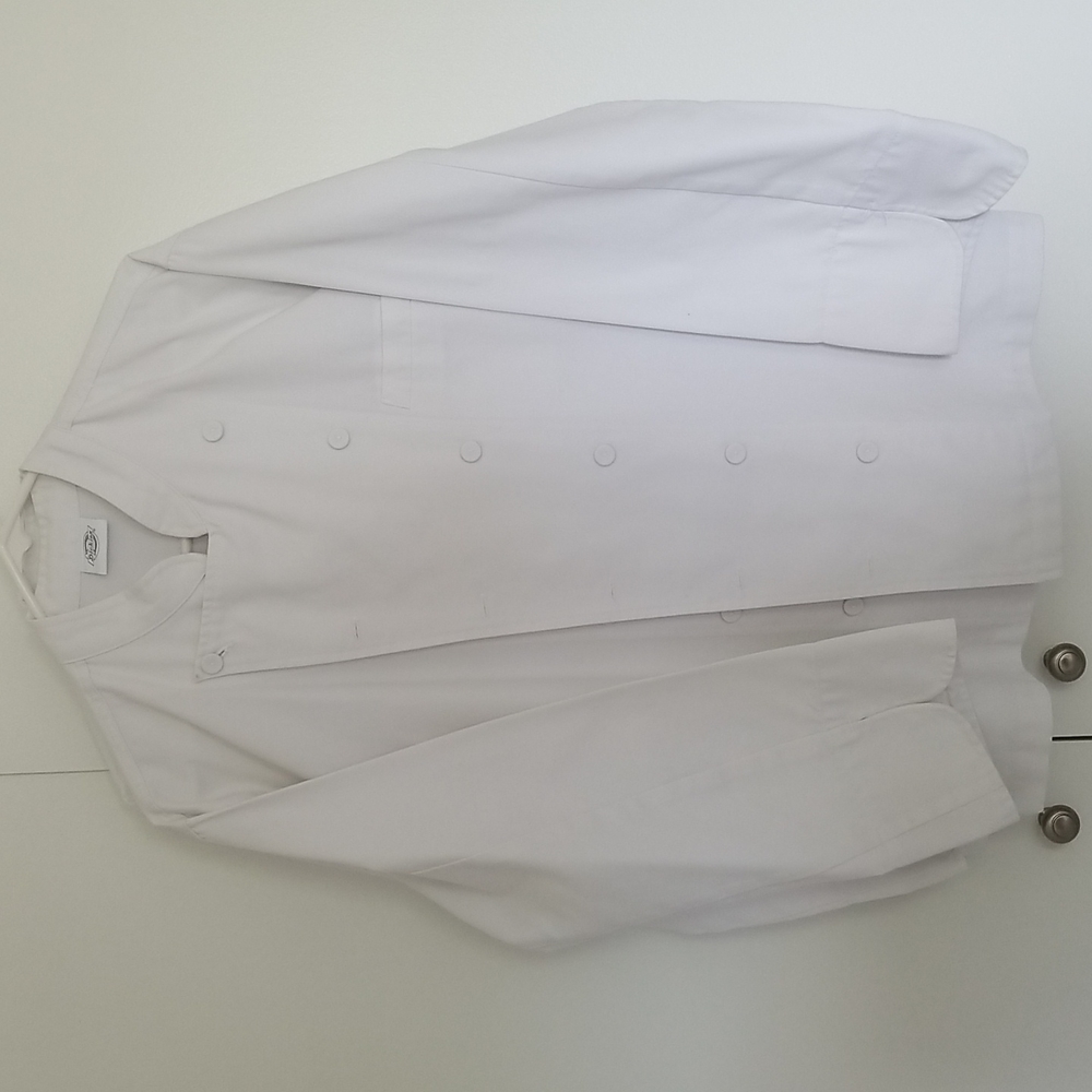 Small unisex white long sleeve chef coat